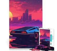 Puzzle 1000 pièces Synthwave Retro Car Sunset pour Adolescents, Jouet de réflexion Simple et Amusant, découpe précise, Père Noël, vœux 38x26cm