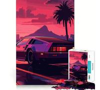 Puzzle 1000 pièces Synthwave Retro Car Sunset pour Adultes, Jouet Pure Logic, pour Un Moment de Paix et de tendresse 38x52cm