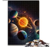 Puzzle 1000 pièces Système Solaire Néon en Bois, idée Cadeau déco Unique 50x75cm pour Adolescents et familles, idéal pour Un Bricolage et Un défi cérébral