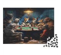 Puzzle 1000 Pièces Table de Poker des Chiens Groupe de Casino Chiens Carton Recyclé Épais Encadrable Décoration Murale pour Adultes 52x38cm