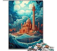 Puzzle 1000 pièces Taj Mahal naviguant sur Une Vague en Bois, idée Cadeau Unique de décoration d'intérieur à Faire soi-même 50x75cm, Jeu de réflexion pour Adolescents, Cadeau de Vacances idéal