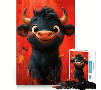 Puzzle 1000 pièces Taureau Dessin animé Peinture à l'huile Découpe soignée Décoration Jeu de logique et de Calme Décoration de Noël Cadeau (50x75cm)
