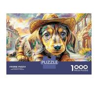 Puzzle 1000 pièces « Teckel avec Chapeau ». Chiot avec Chapeau de Cowboy, Adulte, décoration intérieure, défi élevé, Cadeau d'anniversaire pour Tous. 70 x 50 cm