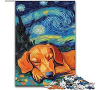 Puzzle 1000 pièces Teckel Ciel Nocturne pour Adultes, Anti-Stress, Vacances à la Maison, Amour Entre Couples (26x38cm)