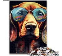 Puzzle 1000 pièces Teckel Lunettes de Soleil en Bois, décoration idéale pour la Maison ou Le Bureau, Cadeau de Noël idéal 50x75cm, décoration Artistique DIY, Cadeau d'anniversaire idéal