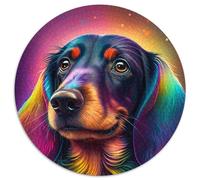 Puzzle 1000 pièces Teckel Puzzle Rond 1000 pièces pour Adultes Parfait pour Les Adolescents et la décoration intérieure 67,5 x 67,5 cm