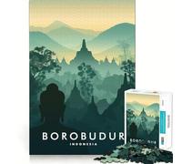 Puzzle 1000 pièces Temple de Borobudur Indonésie Jeu de précision et de Stimulation Cognitive Attente du Temps Idée de Jeu Artistique pour Un Anniversaire (50x75cm)