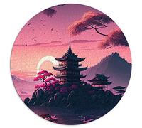 Puzzle 1000 pièces Temple Japonais Puzzles Ronds créatifs pour Adultes et Enfants, Puzzles en Carton Cadeau Amusant (Taille 67,5 x 67,5 cm)