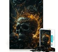 Puzzle 1000 pièces Tête de Mort avec Noir et Or pour Adolescents, Jouet de logique Stimulant, Cadeau raffiné et de qualité supérieure pour Toute la Famille 38x52cm