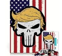 Puzzle 1000 pièces Tête de Mort Trump Fierté américaine Découpe de qualité supérieure Jeu de réflexion et d'exercice Mental Paix et Divertissement Cadeau d'anniversaire Amusant (38x52cm)