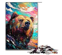 Puzzle 1000 pièces : Tête d'ours Brun entourée d'un cratère Puzzle Impossible pour Adultes Anti Stress pour Adolescents de 14 Ans et Plus 75 x 50 cm