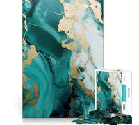 Puzzle 1000 pièces Texture marbre Or Turquoise pour Adolescents Stimule la mémoire Détente et Amusement Bords précis Cadeau attentionné 38x52cm