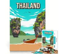 Puzzle 1000 pièces Thaïlande Asie Affiche de Voyage Art Pièces découpées nettes Jeu de compétences cognitives Temps Calme et Amusant Décoration de Noël (38x26cm)
