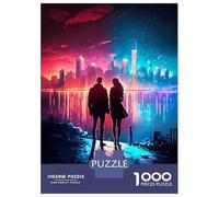 Puzzle 1000 Pièces The Red Blue Neon City Casse-tête pour Adultes, Jeu De Réflexion Amusant Et Humoristique, Idéal comme Cadeau pour Toute La Famille 70x50cm/1000pcs