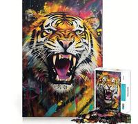 Puzzle 1000 pièces Tiger Graffiti Mural pour Adultes, Jeu Mental apaisant et divertissant, découpe de qualité supérieure, Cadeau d'anniversaire 50x75cm