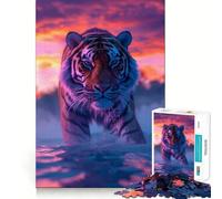 Puzzle 1000 pièces Tigre au Coucher du Soleil pour Adultes, idéal pour renforcer Les Liens, se Souvenir de Moments sereins et Profiter d'une qualité exceptionnelle 38x26cm