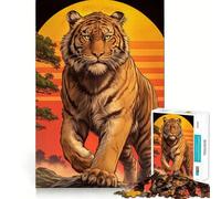 Puzzle 1000 pièces Tigre au Coucher du Soleil stylisé pour Adultes stimule la mémoire, détend l’Esprit, Bords précis, liste de souhaits du Père Noël 38x26cm