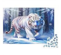 Puzzle 1000 pièces Tigre Blanc dans Scène Glacée, Animal Sauvage, Compétences Cognitives, Concentration, Carton Premium, Adolescents, 38x26cm