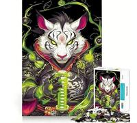 Puzzle 1000 pièces Tigre Blanc Samouraï pour Adolescents Un Jeu Amusant et répétitif,sans espaces,idéal pour Une activité familiale Amusante en soirée (50x75cm)