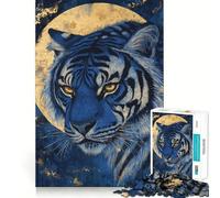 Puzzle 1000 pièces Tigre Bleu au Clair de Lune,décoration soignée,Casse-tête,Cadeau,Jeu de Paix,œuvre d'art de Noël (38x26cm)