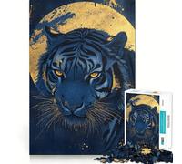 Puzzle 1000 pièces Tigre Bleu au Clair de Lune,découpe précise,défi Intelligent et Amusant,Divertissement et décoration de Noël (38x26cm)