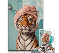 Puzzle 1000 pièces Tigre dans la Salle de Bain pour Adolescents idéal comme Cadeau pour Adultes Jeu éducatif Collection d'artistes Beaux-Arts (26x38cm)