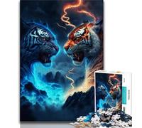 Puzzle 1000 pièces Tigre de Glace et de Feu pour Adultes et Ados 1000 pièces Jouets Éducatifs Jeux Anti-Stress Amour et Détente (50x75cm)
