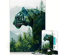 Puzzle 1000 pièces Tigre Double Exposition pour Adultes et Adolescents, Jeu Mental apaisant et Relaxant, découpe de qualité supérieure, 38x52cm