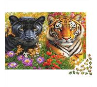 Puzzle 1000 pièces Tigre et Panthère - Panthère Noire, Tigre et Fleurs - Adultes à partir de 12 Ans - Jeu éducatif - Décoration Magnifique - Niveau de difficulté Stimulant - 38 x 26 cm