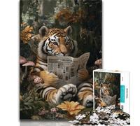 Puzzle 1000 pièces Tigre lisant Un Livre pour Adolescents Jouet éducatif et décompressant idéal comme Cadeau d'anniversaire (26x38cm)