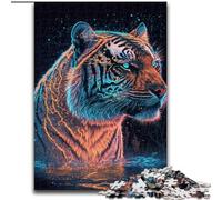 Puzzle 1000 pièces Tigre néon en Bois, idée Cadeau de Noël, Illustration Humoristique, Illustration détaillée 50x75cm pour Anniversaire, Vacances, Noël, Halloween