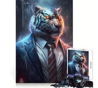 Puzzle 1000 pièces Tigre Patron Blanc en Costume Un pour Une réflexion Claire et Une Distraction Douce, aux Bords précis et Porteur de Sens (38x52cm)