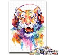 Puzzle 1000 pièces Tigre Portant Un Casque, Jeu éducatif Familial, à Offrir en Cadeau à Toute la Famille, à partir de 14 Ans, 50x75cm