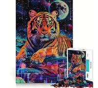 Puzzle 1000 pièces Tigre psychédélique dans l'espace pour Adultes, Jeu de logique et de Partage, Finition Premium, Cadeau élégant (50x75cm)