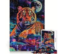 Puzzle 1000 pièces Tigre psychédélique dans l'espace pour Adultes, Jeu de logique et de Partage, Finition Premium, Cadeau élégant (50x75cm)