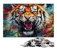 Puzzle 1000 pièces Tigre psychédélique pour Adultes, idéal pour Les Amoureux, pour Noël, Le Nouvel an ou la Saint-Valentin 26x38cm / 10,23x14,96 Pouces