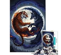 Puzzle 1000 pièces Tigre Renard Yin Yang Jeu éducatif Stimule l'intelligence et Le Cerveau Jouet addictif Cadeau de Père Noël Secret Cadeau d'anniversaire (Dimensions 50x75cm)