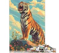 Puzzle 1000 pièces Tigre Rugissant dans Un Paysage Floral pour Adultes Puzzles Difficiles pour Adultes Puzzles d'activités familiales 1000 pièces (75 x 50 cm)