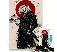 Puzzle 1000 pièces Tigre Samouraï avec Katana et Soleil Rouge pour Adolescents Jeu de logique Transparente, Divertissement paisible, découpe Parfaite, Surprise chaleureuse 38x52cm