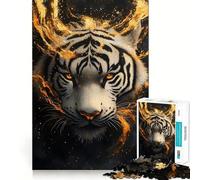Puzzle 1000 pièces Tigre Sauvage Doré pour Adultes et Adolescents, Jeu de Réflexion, Découpe Exacte, Cadeau de Noël 38x52cm