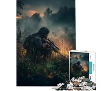 Puzzle 1000 pièces Tireur d'élite camouflé dans Un Champ herbeux Jeu Relaxant et addictif pour cultiver la Patience pour Les Couples (75x50cm)