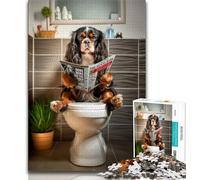 Puzzle 1000 pièces Toilettes King Charles Spaniel pour Adolescents et Adultes, Anti-Stress, défi Difficile, décoration d'intérieur Unique et Cadeaux (50x75cm)