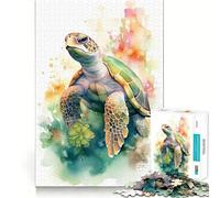 Puzzle 1000 pièces Tortue Aquarelle, découpe soignée, Jeu de réflexion, Cadeau, activité Calme pour Un Anniversaire (38x26cm)