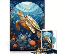 Puzzle 1000 pièces Tortue Marine Art Nouveau pour Adultes Jouet Intelligent et ludique Bords Nets Article de Noël idéal (50x75cm)