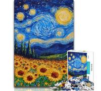 Puzzle 1000 pièces Tournesol Ciel Nocturne pour Adolescents et Adultes, Soulagement du Stress, Défi Difficile, Renforce l'amour Entre Couples 50x75cm