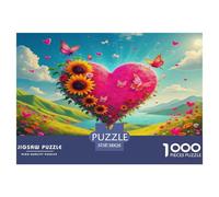 Puzzle 1000 Pièces Tournesol Cœur Champ Papillon Papier Recyclé Jeu Éducatif Anti-Stress Idée Cadeau Adulte 38x26cm