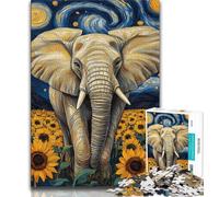 Puzzle 1000 pièces Tournesol Éléphant pour Adolescents, pour Les Vacances à la Maison, avec des pièces de Formes aléatoires entièrement emboîtables 38x26cm