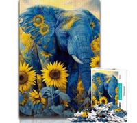 Puzzle 1000 pièces Tournesol Éléphant Puzzle 1000 pièces pour Adolescents Difficile avec des pièces entièrement emboîtables de Formes aléatoires 38x26cm