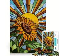 Puzzle 1000 pièces Tournesol en Vitrail Cadeau pour Adultes Jeu de Logique Fin Loisirs Doux Bords Soignés Joli Cadeau 38x26cm