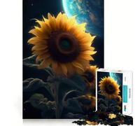 Puzzle 1000 pièces Tournesol Terre Galaxie Cadeau pour Adultes Exercice cérébral Jeu d'assemblage Artistique Relaxant Cadeau mémorable 38x52cm